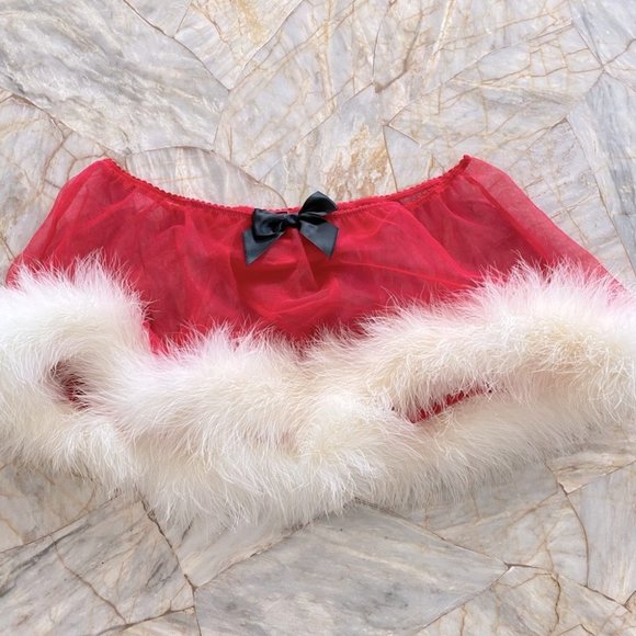 Victorias Secret Santa Baby RED PANTY SKIRT FEATHERS MEDIUM - Picture 11 of 14